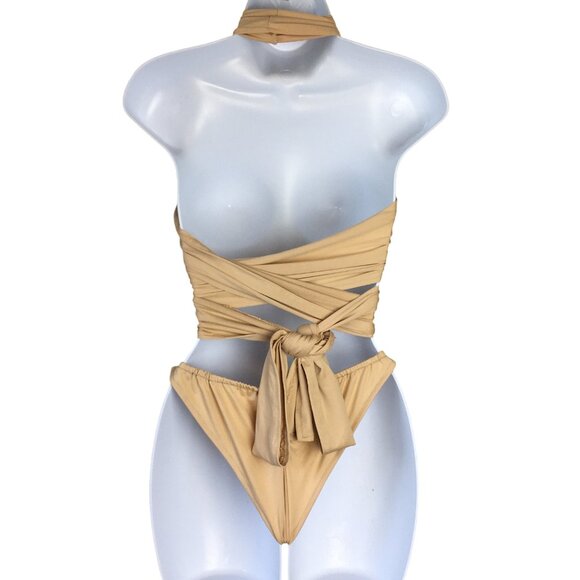 Sexy Beige Bikini Set Size Medium Multi Strap Wrap-Around Adjustable‎ Design - Picture 8 of 10